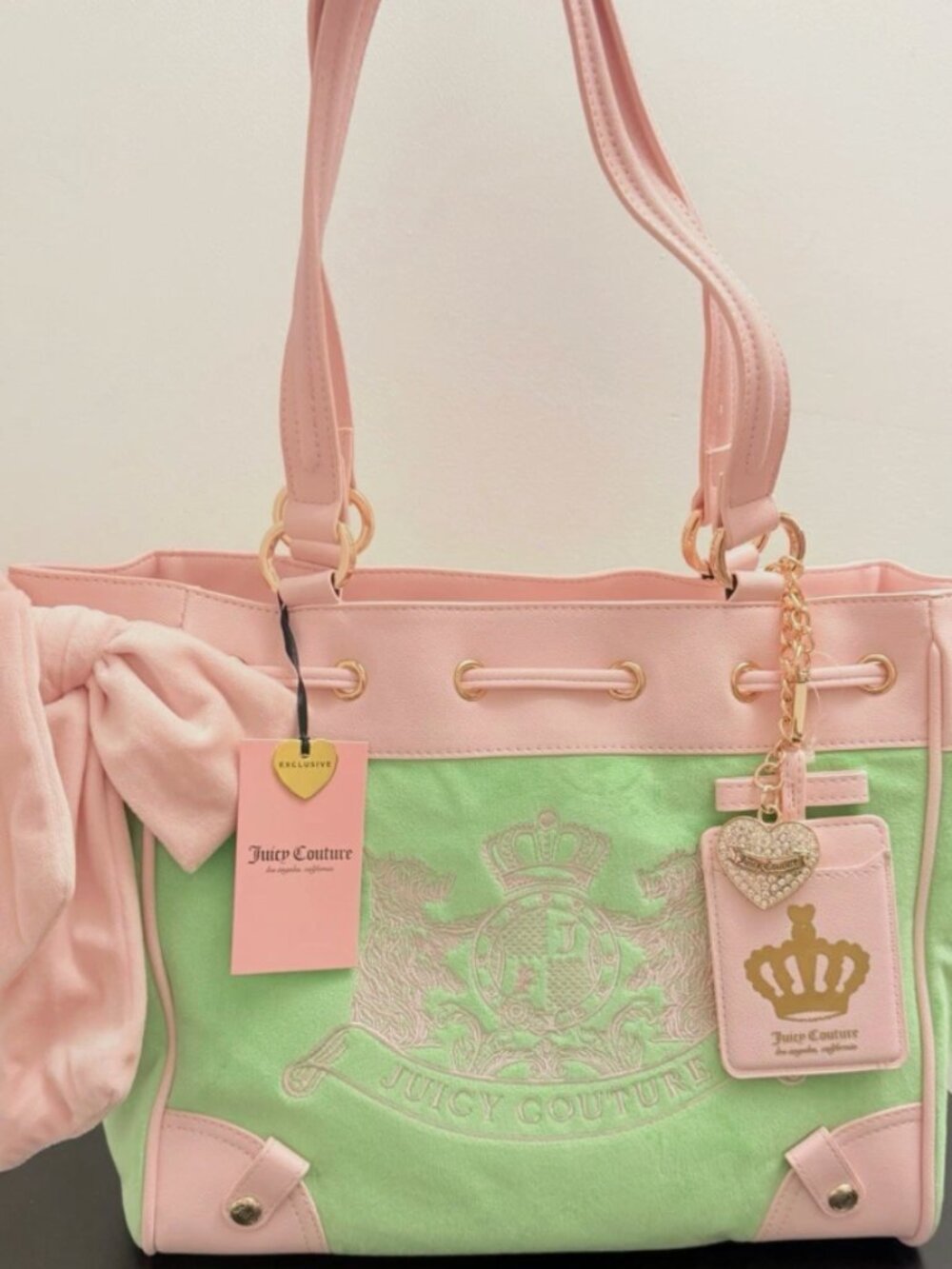 NWT Juicy Couture Classic Scottie Dogs Daydreamer Tote Bag Retro Green Pink